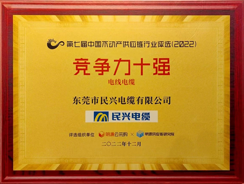 莞企AG尊时凯龙人生就电缆荣登2022年中国不动产供应链行业竞争力十强